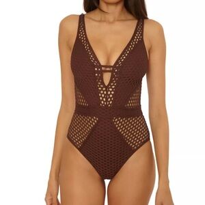BECCA Chocolate Mesh One Piece Swimsuit